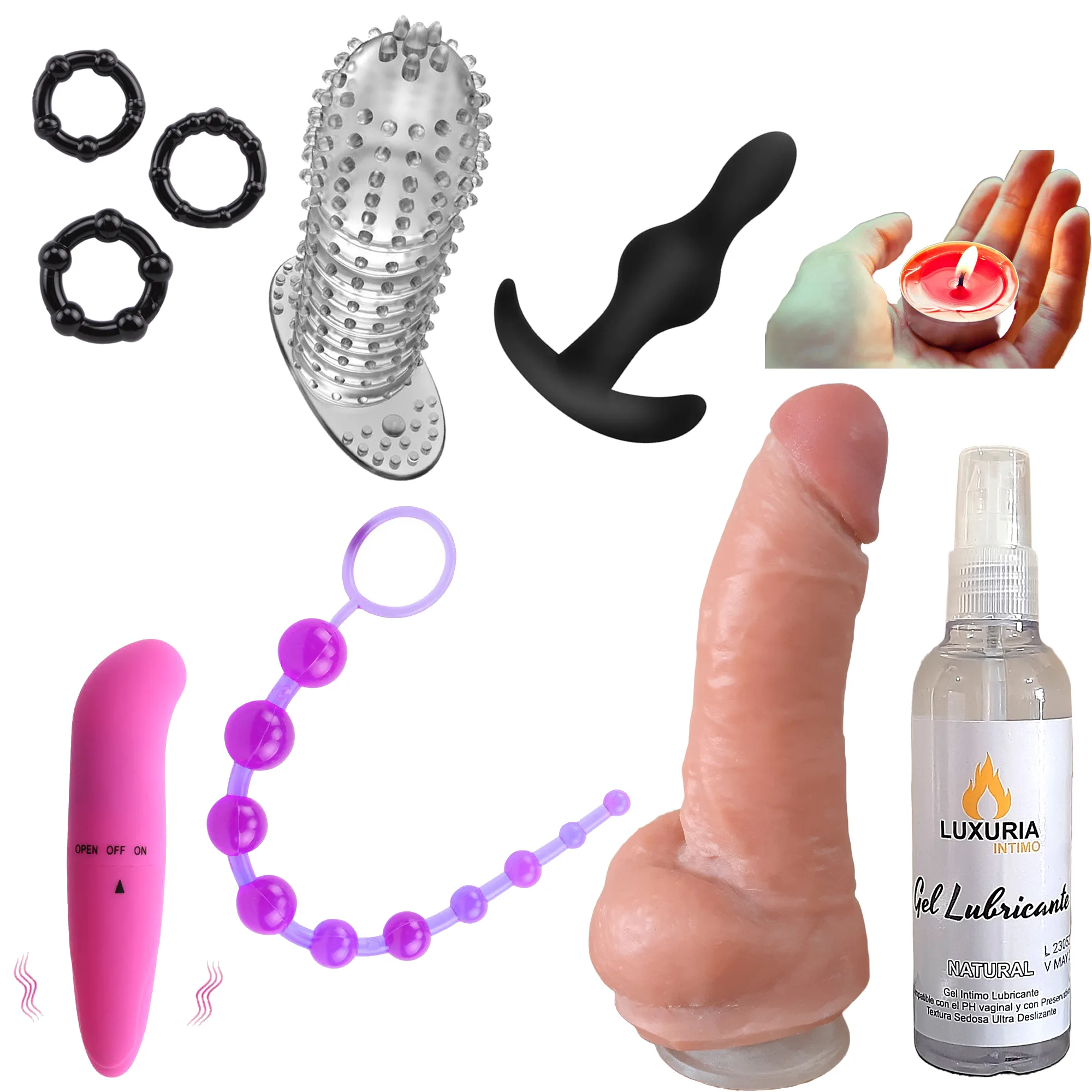 Combo Sexual 8 Productos - Vibrador + Pene + Plug anal y mas